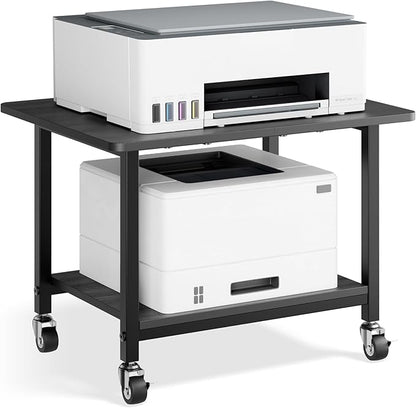 niffgaff Printer Stand with Lockable Wheels, 2-Tier Rolling Printer Cart with Storage Shelf, Compact Wood & Metal Printer Table for Home Office, Black, 20.1'' ×15.4'' ×14.6''