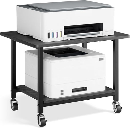 niffgaff Printer Stand with Lockable Wheels, 2-Tier Rolling Printer Cart with Storage Shelf, Compact Wood & Metal Printer Table for Home Office, Black, 20.1'' ×15.4'' ×14.6''