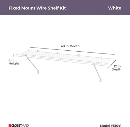 ClosetMaid Wire Shelf Kit with Hardware, 4 Ft. Wide, for Pantry, Closet, Laundry, White Vinyl Finish