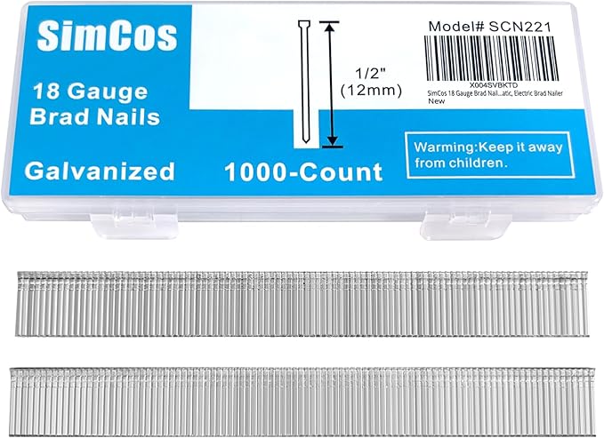 18 Gauge Brad Nails 4 Sizes (2",1-1/2",1-1/4",3/4") Galvanized 18 GA Nail Gun Nails Assorted and Small Finishing Nails for Pneumatic, Electric Brad Nailer (1/2" - 1000 PCS)