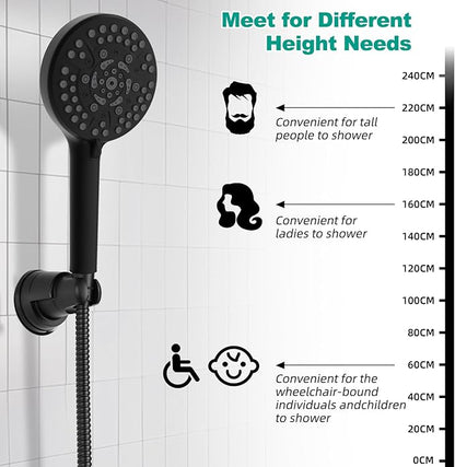 Hibbent Vacuum Suction Cup Shower Head Holder, Removable Showerhead Bracket, Height Adjustable Shower Wand Holder & Wall Mount ABS Plastic Suction Holder for Handheld Shower Head, Matte Black