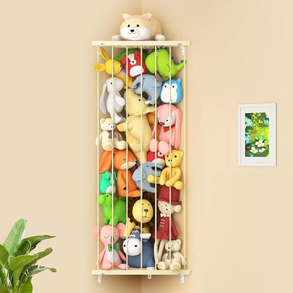 Stuffed Animal Storage Shelf Organizer(Patented) - Corner Stuffed Animal Holder Length Adjustable - Wall Plush Storage for Nursery Playroom Bedroom Kids Room (Beige, Standard)
