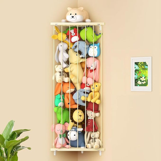 Stuffed Animal Storage Shelf Organizer(Patented) - Corner Stuffed Animal Holder Length Adjustable - Wall Plush Storage for Nursery Playroom Bedroom Kids Room (Beige, Standard)