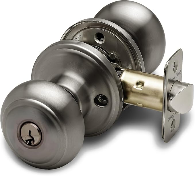 Copper Creek Colonial Entry Door Knob – Keyed Entry Handle with Lock and Key, ANSI Grade-3 Certified, DIY-Friendly Install for Interior and Exterior Entrance Doors – Antique Nickel (1 Pack)