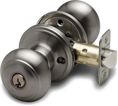 Copper Creek Colonial Entry Door Knob – Keyed Entry Handle with Lock and Key, ANSI Grade-3 Certified, DIY-Friendly Install for Interior and Exterior Entrance Doors – Antique Nickel (1 Pack)