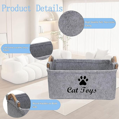 CozyCove Felt pet Toy Box Collapsible Pet Supplies Storage Basket cat toy box storage basket chest organizer，Fabric Storage Bin for Organizing Pet Toys, Blankets, Leashes, and Food grey pet Toy Box