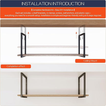 3-Tier Square Shelf Bracket, 39-1/4" Height, Wall/Ceiling Mount Storage Shelving, Black Powder-Coated Carbon Steel Carbon Steel, Rust-Resistant, 110 lbs Capacity, 3 Pack