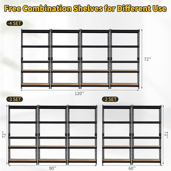 Heavy Duty Storage Shelves 5-Tier Shelving Unit, 2500 LBS Capacity Metal Rack for Garage Kitchen Pantry, Adjustable Shelves, 35" L x 18" W x 72" H