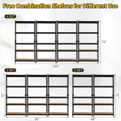 Heavy Duty Storage Shelves 5-Tier Shelving Unit, 2500 LBS Capacity Metal Rack for Garage Kitchen Pantry, Adjustable Shelves, 35" L x 18" W x 72" H
