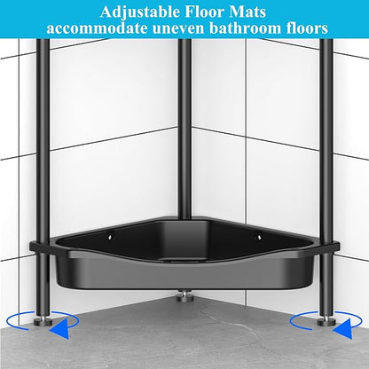4 Tier Floor Standing Corner Shower Caddy Organizer Shelf with Hooks, Bathroom Shelves Stand Rack, Jet Black