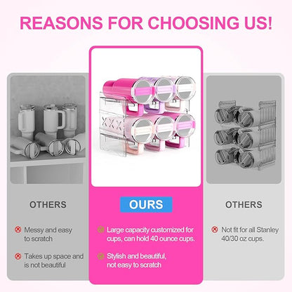 JYPS Tumbler Organizer, Acrylic Water Bottle Storage For Full Stanley 40oz Tumbler, Stackable Handle Cup Holder For Home Kitchen Pantry Countertop Cabinet, Size For Stanley/HydroJug/Owala/YETI/BrüMate