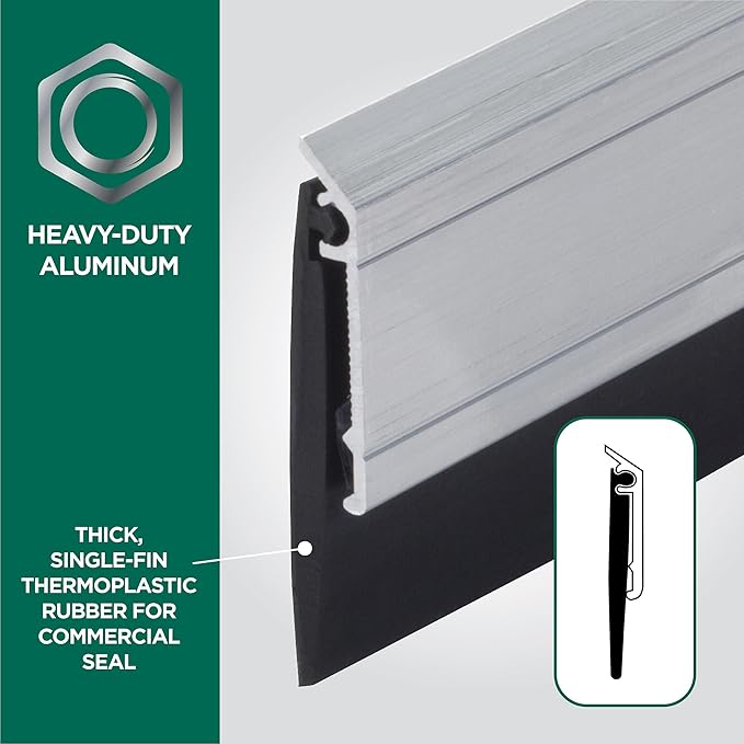 M-D Building Products 68247 All Season Aluminum Door Sweep for Bottom of Door, Heavy Duty Rubber Seal, Exterior & Interior Weather Stripping Bottom Door Seal, Commercial & Residential, (Silver, 36in)