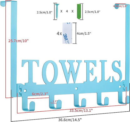 Over The Door Towel Holder - Hooks & Rack for Bathroom, Robe & Beach Towels (Blue)
