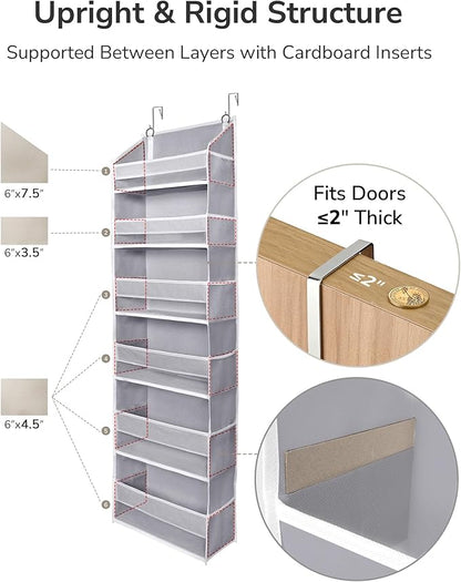 ULG Over The Door Organizer with 6 Large Pockets 12 Side Pockets, 50lbs Weight Capacity Door Hanging Organizer for Bedroom, Bathroom, Pantry, Nursery Storage, Gray