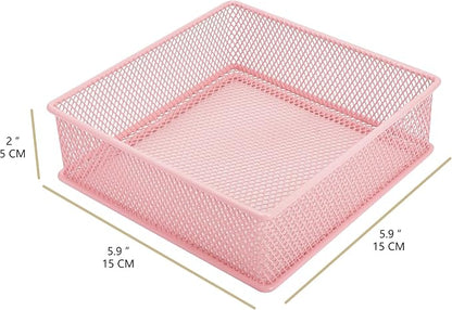 Annova Mesh Stackable Drawer Cabinet and Shelf Organizer Bins Storage Basket School Office Supply Holder Tray- Set of 2 (Light Pink, 6x6x2 Inch)