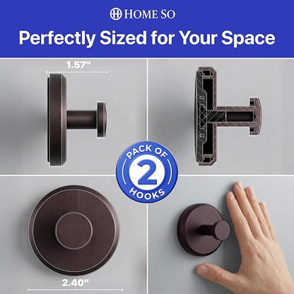 HOME SO Suction Cup Hooks for Shower & Bathroom Towel Holder 2-Pack – Suction Cups Hooks for Hanging Towels, Robes, & Coats - Tiles, Glass Door or Mirror – Shower Hooks & Towel Hooks Organizer -Bronze