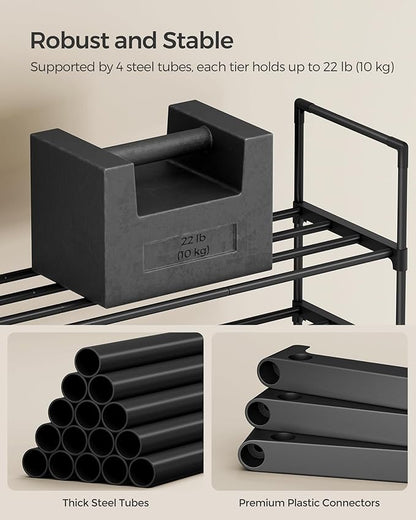 SONGMICS Shoe Rack, 2-Tier Shoe Organizer, Metal Storage Shelf, Upright or Upside Down, for 15-18 Pairs, Stackable, for Entryway, 11.8 x 46.1 x 14.6 Inches, Black ULSA032B01