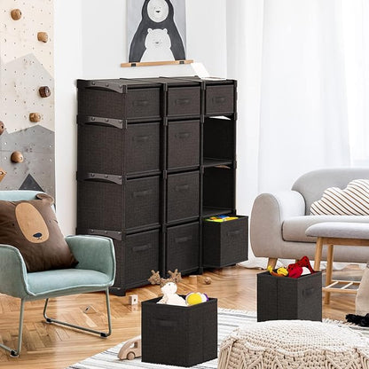 Black DIY Cube Organizer Shelf - Fabric Storage Cubes, Sturdy Cubbies for Bedroom, Playroom and More