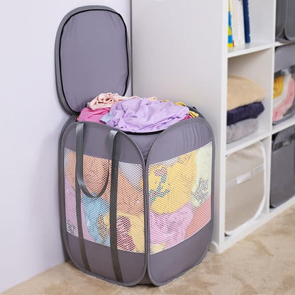 1.5 Loads, Pop-up Laundry Hamper with Extended, Thickened and Reinforced Handles, Tear Proof, Laundry Basket with Zipper Lid, With YKK Zipper, Honey Comb Mesh, Breathable, 14.9"*14.9"*21.6" (white)