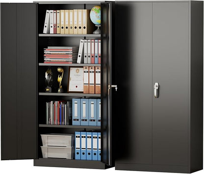 Pataku Metal Storage Cabinet, 72" Garage Cabinet with Doors and Shelves Lockable Steel Multifunctional Cabinets, Black File Cabinets for Home, Office, Garage, Warehouse(Black)