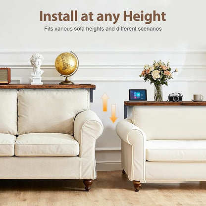 70.8" Narrow Console Table with Outlet, 5.9" Sofa Table Behind Couch Wall Mounted, 2 Pack with 4 Power Outlets 4 USB-C Ports 4.9ft Cord for Entryway, Hallway, Living Room, Rustic Brown