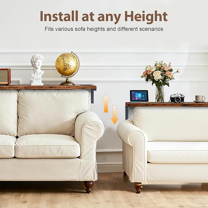 78.8" Narrow Console Table with Outlet, 5.9" Sofa Table Behind Couch Wall Mounted, 2 Pack with 4 Power Outlets 4 USB-C Ports 4.9ft Cord for Entryway, Hallway, Living Room, Rustic Brown