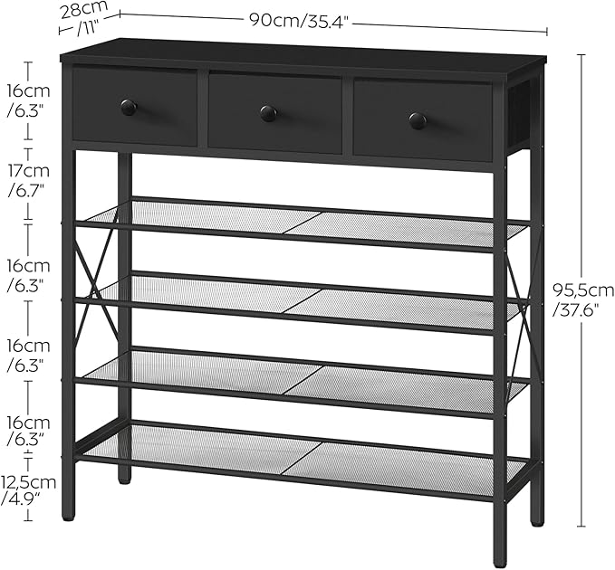 5-Tier Shoe Rack with 3 Drawers, Metal Shoe Organizer for 20 Pairs with Storage Shelves and Wooden Top, for Entryway, Hallway, Foyer, Closet, Black SS35BB