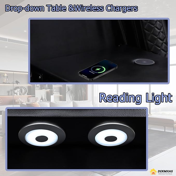 Living Room Furniture Sets, Black Leather Power Reclining Sofa Set, Power Sofa Loveseat and Chair with 5 Recliner Seats/Storage Console/Cup Holder/LED Light/USB Port for Living Room
