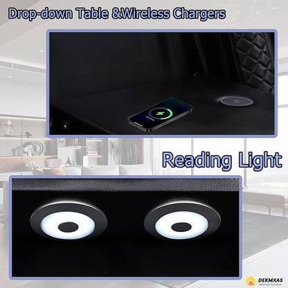 Living Room Furniture Sets, Black Leather Power Reclining Sofa Set, Power Sofa Loveseat and Chair with 5 Recliner Seats/Storage Console/Cup Holder/LED Light/USB Port for Living Room