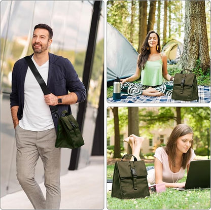 Insulated Foldable Lunch Bag- Lightweight Portable with Adjustable Shoulder Strap Lunch Box for Men, Women, Office, Work, Picnic, Hiking and Beach (Army Green(Soft Fabric))