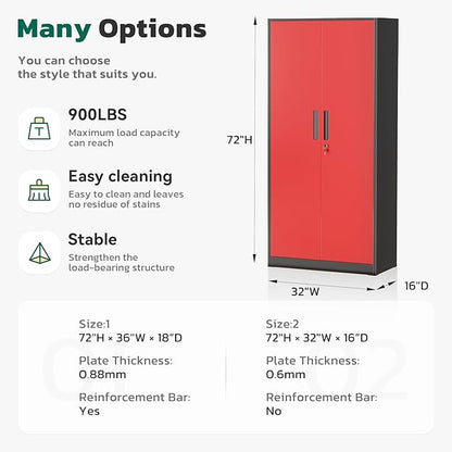 Greenvelly Metal Lockable Storage Cabinet, 72” Storage Cabinet with 2 Doors and 4 Adjustable Shelves for Office, Home, Garage, Pantry (Assembly Required, Black Red)