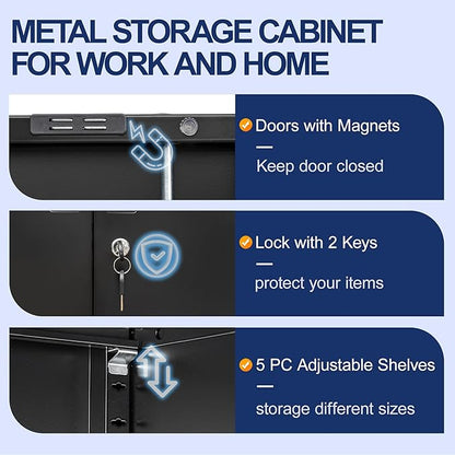 BESFUR Metal Garage Storage Cabinet with Locking Doors and 5 Adjustable Shelves, Black Tall Storage Cabinets, Tool File Lockable Cabinet for Garage Office Warehouse Shop(71”H)