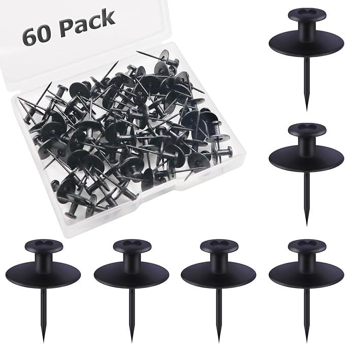 Push Pin Picture Hooks, 60 Pcs Black Push Pin Hangers, Decorative Push Pins for Wall Hanging, Thumb Tacks for Hanging, Bulletin Board Hooks