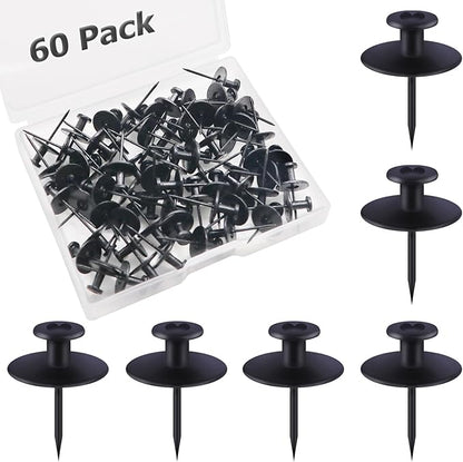 Push Pin Picture Hooks, 60 Pcs Black Push Pin Hangers, Decorative Push Pins for Wall Hanging, Thumb Tacks for Hanging, Bulletin Board Hooks