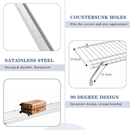 12 Inch Wire Shelf Brackets Set - Heavy Duty Steel Shelf Support Kit (3 Brackets + 6 Clips + 2 Ends) for Closet, Wall Mounted Storage Rack