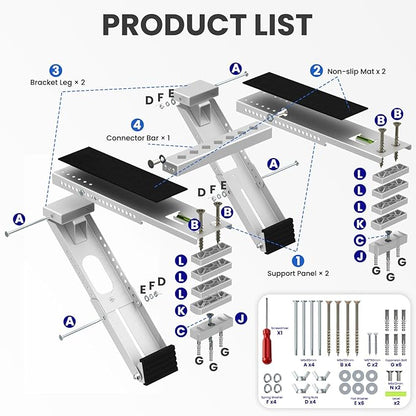 Air Conditioner Support Bracket: Heavy Duty with 2 Arms, Up to 220 lbs, Universal Window Units for 5,000 to 24,000 BTU, Anti-Slip AC Window Bracket with Level Indicator