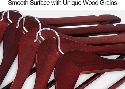 StorageWorks Wooden Hangers 20 Pack, Wood Coat Hangers for Closet, Heavy Duty Clothes Hangers for Suits, Shirts, Pants, Jackets, Dark Cherry Color