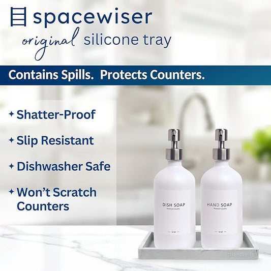 Countertop and Vanity Tray - 2 PC Small 7.7" Silicone Bathroom Trays, Kitchen Soap Tray, Dish Sponge Soap Holder Kitchen Sink Organizer Caddy, Bathroom Counter Trays for Lotion Dispenser