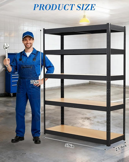 Garage Storage Shelves,60x24x72 Heavy Duty Garage Shelving Metal Adjustable Garage Shelves,5-Tier Adjustable Shelving Units,Loads 2000 LBS,Metal Storage Utility Racks for Warehouse,Pantry, Basement