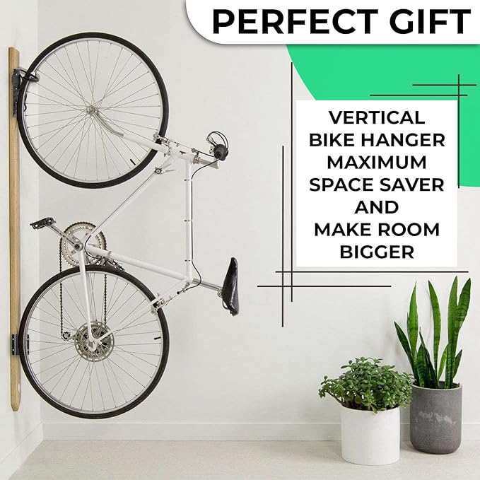 4 Pcs Heavy Duty Bike Wall Mount Hooks with Tire Tray-Vertical Bike Rack with Rubber Coated Hooks for Hanging Road,Mountain,and Hybrid Bicycle and for Garage Storage-Holds Upto 50Lbs