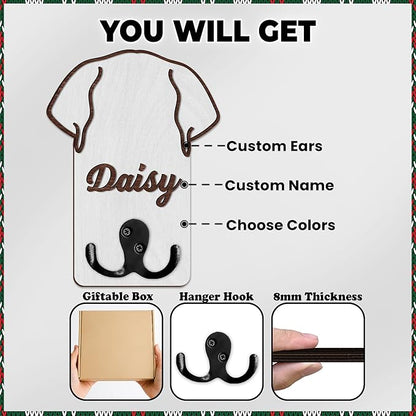 Personalized Dog Leash Holder, Custom Dog Ear Harness Wall Hanger Organizer with Name, Decorative Hooks for Leashes, Keys, Collars, Leash Rack Wall Mount for Entryway, Hallway, Gift for Pet Lovers