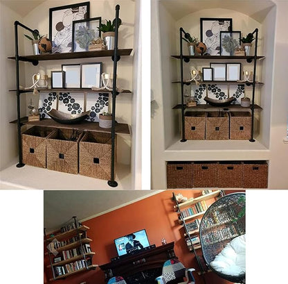 Industrial Wall Mount Iron Pipe Shelf Shelves Shelving Bracket Vintage Retro Ceiling Hung shelf DIY Open Bookshelf Storage for office Room Kitchen (2PcsX4Tier,56" Tall,12"deep,Hardware Only)