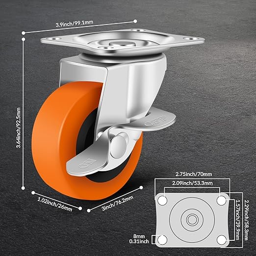 Caster Wheels, 3 Inch Casters Pack of 24,Locking Castors with Polyurethane,Plate Swivel Castors Wheels for Furniture Carts,Workbench