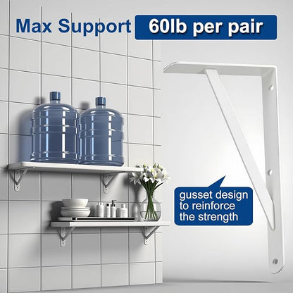 10 Inch Shelf Brackets, Set of 8 Steel (White, 10 inch 8 Pack)