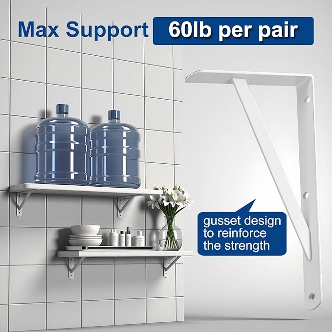 10 Inch Shelf Brackets, Set of 4, Steel (White, 10inch 4 Pack)