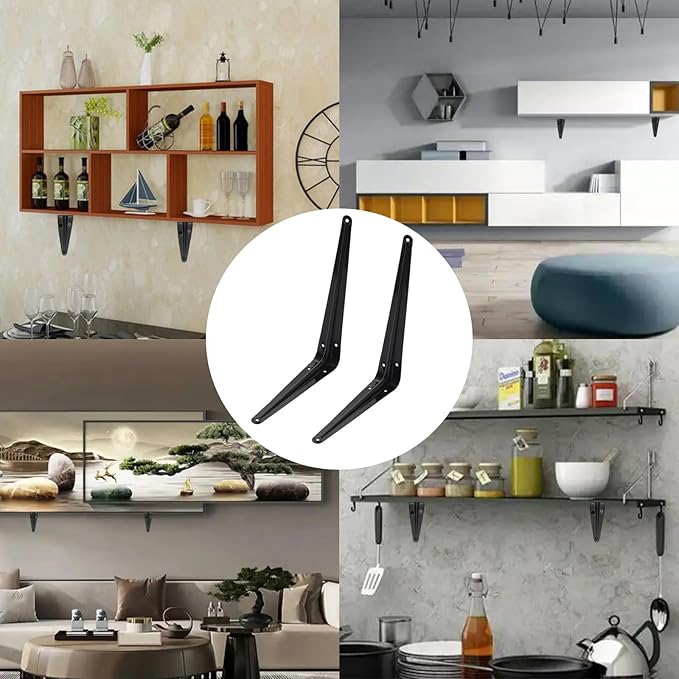 Lilaly 10 Pack Shelf Brackets 10 Inch Shelf Bracket, Heavy Duty L Brackets for Shelves for Hanging Floating Shelves Brack with Screws and Wall Anchors(8"x10",Black)
