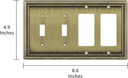 Henne Bery Sunken Pearls Decorative Wall Plate Switch Plate Outlet Cover (Double Toggle/Double Decorator, Antique Brass)
