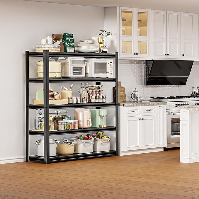 72"H Garage Shelving Units 5-Tier Adjustable Storage Shelves 2500LBS Heavy Duty Metal Shelves Utility Industrial Shelving Rack for Garage Warehouse Pantry Basement,Black (23.6"D×47.2"W×72"H)