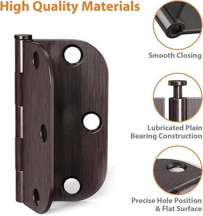 Door Hinges Oil Rubbed Bronze - 18 Pack Bronze Door Hinges 3.5 Inch Rounded Interior Door Hinge with 5/8" Radius - 3 1/2 Inch Door Hinge for Residential Standard Indoor Exterior Doors