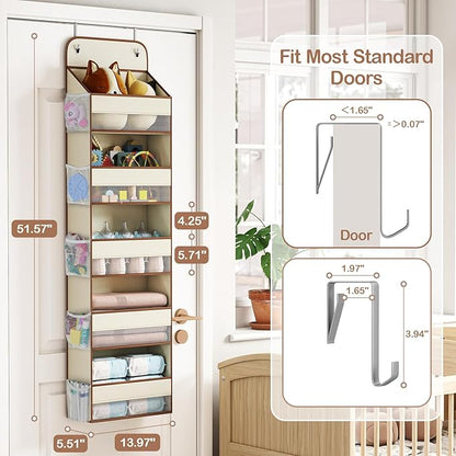 LAMU 5-Tier Over The Door Organizer Hanging, Swing - Proof Closet Behind Door Storage for Baby Clothes, Back of Door Organizers for Bedroom, Nursery and Bathroom, Beige, 1 Pack